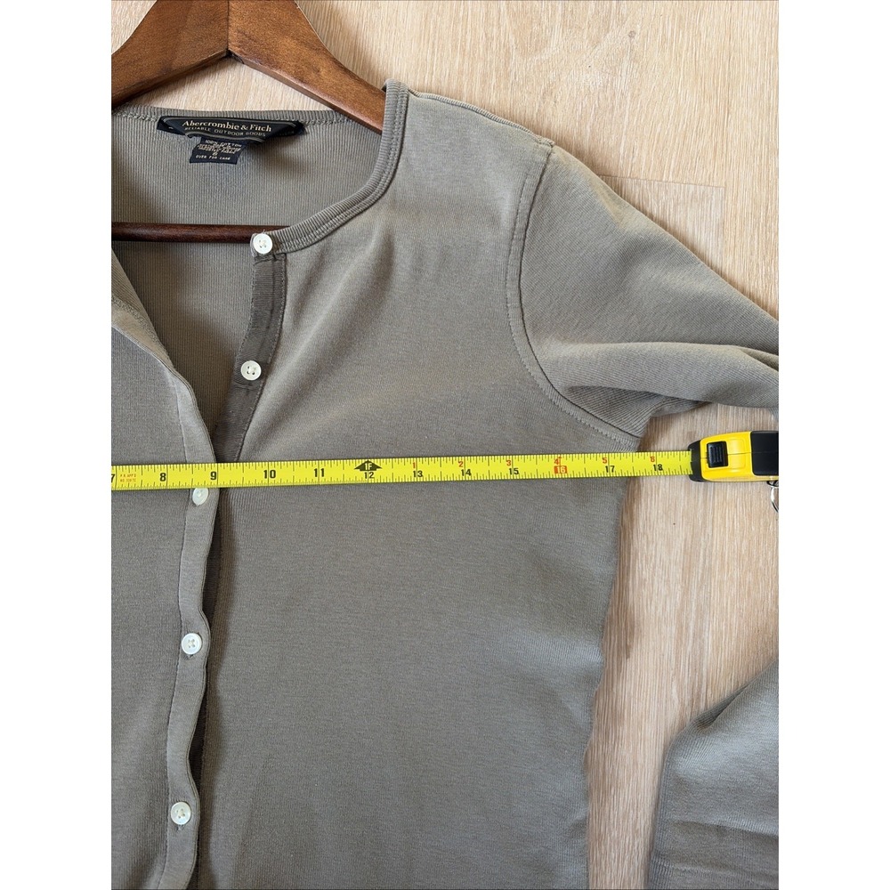 Abercrombie & Fitch Ribbed Button Cardigan Women's S Taupe Fitted Y2k Minimalist - Picture 9 of 11